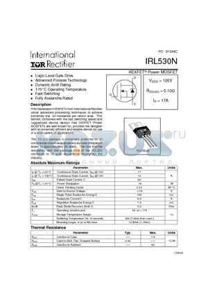 IRL530 datasheet - HEXFET Power MOSFET