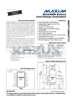 MAX712 datasheet - NiCd/NiMH Battery Fast-Charge Controllers