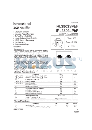 IRL3803SPBF datasheet - HEXFET^ Power MOSFET