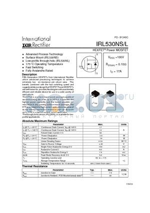 IRL530NS datasheet - HEXFET Power MOSFET