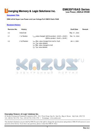 EM681FS32DS-12LL datasheet - 256K x8 bit Super Low Power and Low Voltage Full CMOS Static RAM