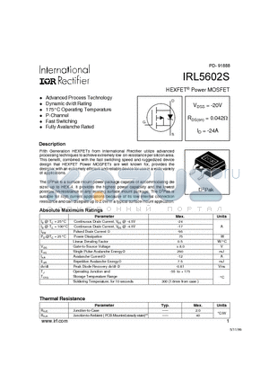 IRL5602S datasheet - HEXFET Power MOSFET