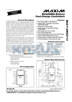 MAX712EPE datasheet - NiCd/NiMH Battery Fast-Charge Controllers