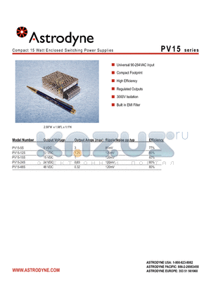 PV15-15S datasheet - Compact 15 Watt Enclosed Switching Power Supplies