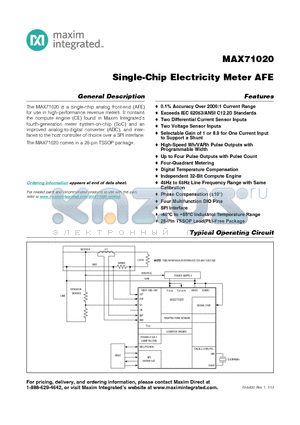 MAX71020_13 datasheet - Single-Chip Electricity Meter AFE