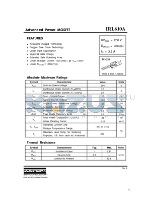 IRL610A datasheet - Advanced Power MOSFET