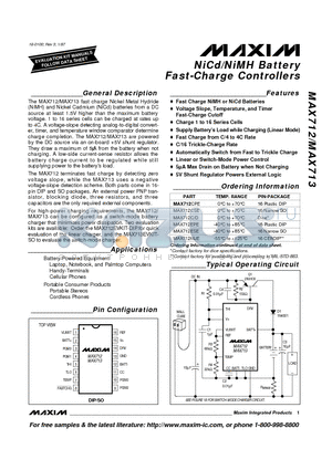 MAX713C/D datasheet - NiCd/NiMH Battery Fast-Charge Controllers
