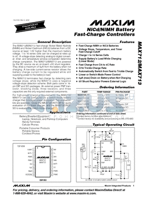 MAX712_02 datasheet - NiCd/NiMH Battery Fast-Charge Controllers