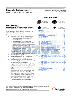 MPC5604B datasheet - 32-bit MCU family built on the Power Architecture for automotive