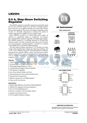 LM2594PADJG datasheet - 0.5 A, Step-Down Switching Regulator