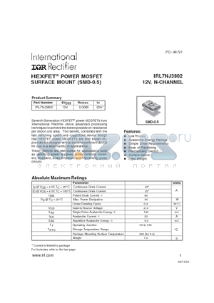 IRL7NJ3802 datasheet - HEXFET POWER MOSFET SURFACE MOUNT (SMD-0.5)