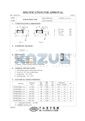 PV1823102KL datasheet - POWER INDUCTOR
