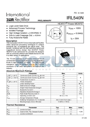 IRL540N datasheet - HEXFET Power MOSFET