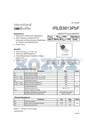 IRLB3813PBF datasheet - HEXFET Power MOSFET