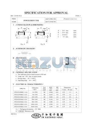 PV2023101KL datasheet - POWER INDUCTOR
