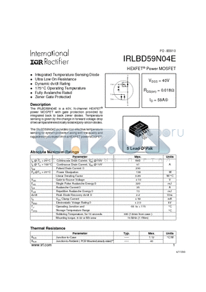 IRLBD59N04E datasheet - HEXFET Power MOSFET