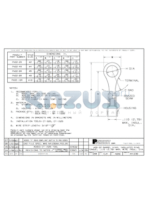 PV22-6R datasheet - 26-22 BARREL VINYL INSULATED RING TONGUE,   .110 (2,79) MAX. WIRE INSUL. DIA.