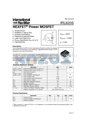 IRL620S datasheet - Power MOSFET(Vdss=200V, Rds(on)=0.80ohm, Id=5.2A)