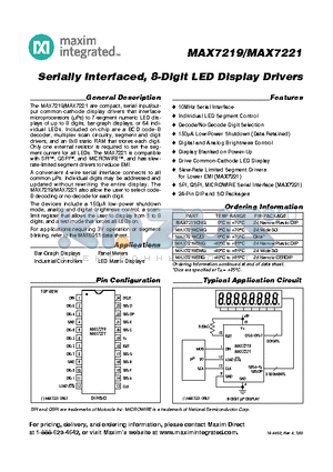 MAX7219EWG datasheet - Serially Interfaced, 8-Digit LED Display Drivers