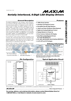 MAX7219_07 datasheet - Serially Interfaced, 8-Digit LED Display Drivers