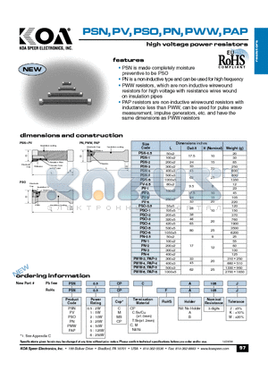 PV4CP datasheet - high voltage power resistors