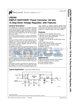 LM2598 datasheet - SIMPLE SWITCHER Power Converter 150 kHz 1A Step-Down Voltage Regulator, with Features