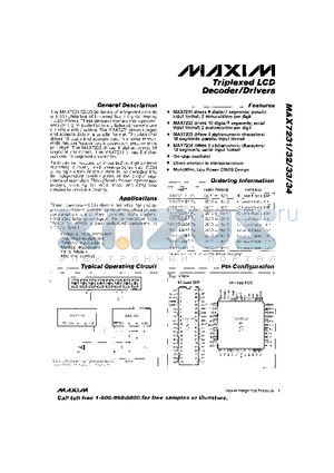 MAX7231BFIPL datasheet - Triplexed LCD Decoder/Drivers