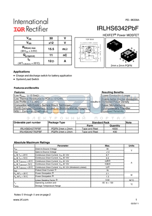 IRLHS6342TR2PBF datasheet - HEXFET Power MOSFET