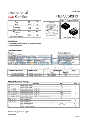 IRLHS6342TRPBF datasheet - HEXFET Power MOSFET