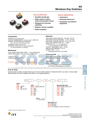 K6S1.52NODL302 datasheet - Miniature Key Switches