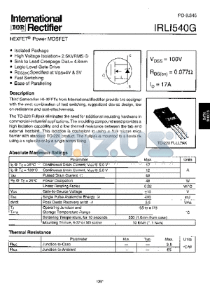 IRLI540G datasheet - HEXFET Power MOSFET