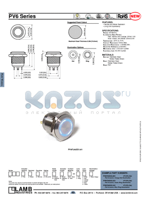 PV6F240NN-351 datasheet - Vandal and Water Resistant, Long Life Expectancy CONTACT RESISTANCE: 50mOHM  Max.