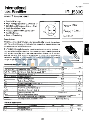 IRLI530G datasheet - HEXFET Power MOSFET ( VDSS=100V , RDS(on)=0.16Y , ID=9.7A )
