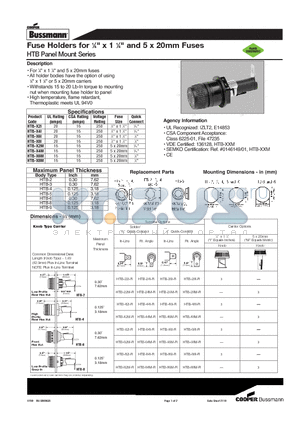 HTB-X4I datasheet - Fuse Holders for 14 x 1 14 and 5 x 20mm Fuses
