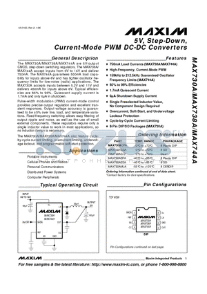 MAX730 datasheet - 5V, Step-Down, Current-Mode PWM DC-DC Converters