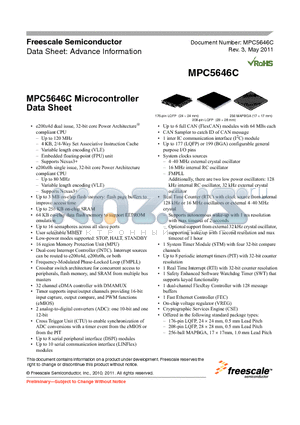 MPC5644C datasheet - Microcontroller 64 KB on-chip data flash memory to support EEPROM emulation