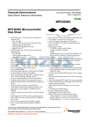MPC5645C datasheet - Microcontroller 64 KB on-chip data flash memory to support EEPROM emulation