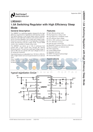 LM26001 datasheet - 1.5A Switching Regulator with High Efficiency Sleep Mode