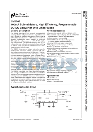 LM2608ATL-1.8 datasheet - 400mA Sub-miniature, High Efficiency, Programmable DC-DC Converter with Linear Mode