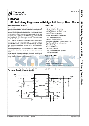 LM26001 datasheet - 1.5A Switching Regulator with High Efficiency Sleep Mode