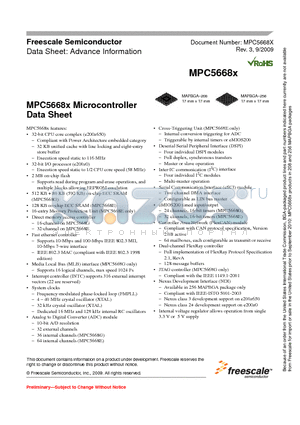 MPC5668GF0AVMJR datasheet - MPC5668x Microcontroller Data Sheet