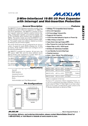 MAX7311ATG datasheet - 2-Wire-Interfaced 16-Bit I/O Port Expander with Interrupt and Hot-Insertion Protection