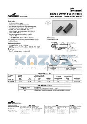 HTC-45M datasheet - 5mm x 20mm Fuseholders