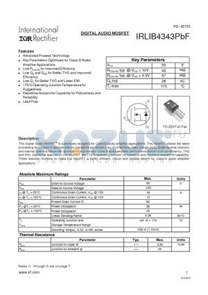 IRLIB4343PBF datasheet - DIGITAL AUDIO MOSFET