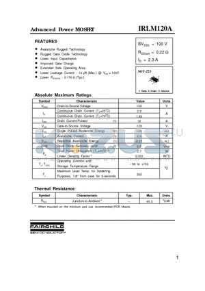 IRLM120A datasheet - Advanced Power MOSFET