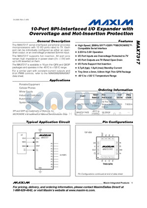 MAX7317 datasheet - 10-Port SPI-Interfaced I/O Expander with Overvoltage and Hot-Insertion Protection