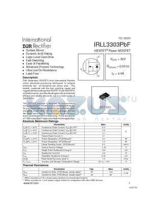 IRLL3303PBF datasheet - HEXFET Power MOSFET