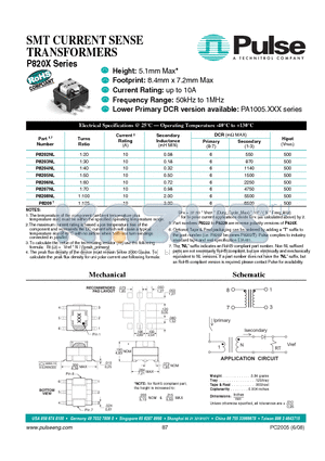 P8208NL datasheet - SMT CURRENT SENSE TRANSFORMERS