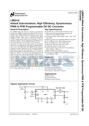 LM2618BTL datasheet - 400mA Sub-miniature, High Efficiency, Synchronous PWM & PFM Programmable DC-DC Converter