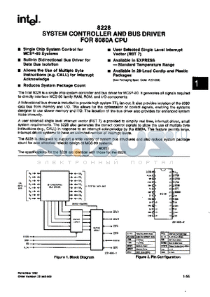 P8228 datasheet - SYSTEM CONTROLLER AND BUS DRIVER FOR 8080A CPU